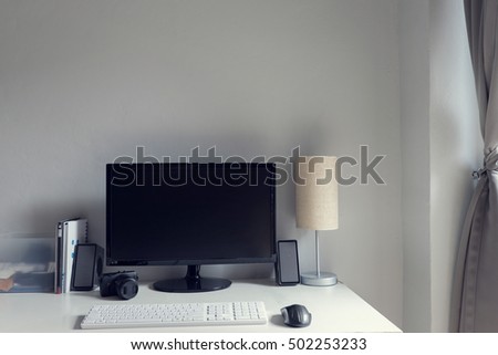 computer on table at home , workspace