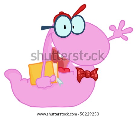 Waving Purple Worm Student Carrying A Book