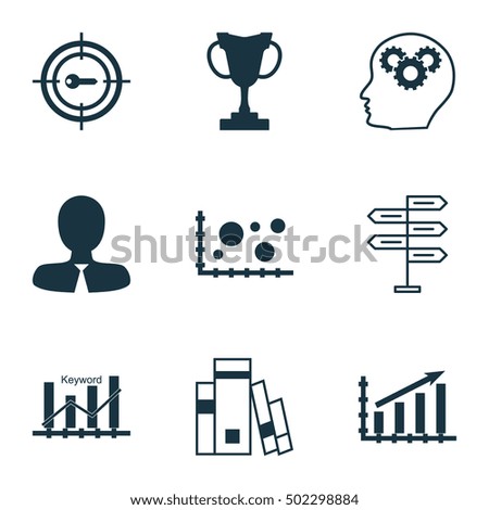Set Of 9 Universal Editable Icons. Can Be Used For Web, Mobile And App Design. Includes Icons Such As Keyword Marketing, Brain Process, Profit Graph And More.
