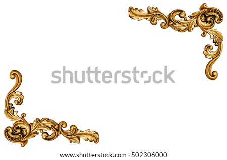 Pattern of gold metal frame isolated on white background