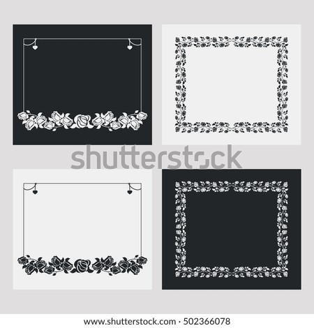 Set of frames with roses silhouette.Raster clip art.