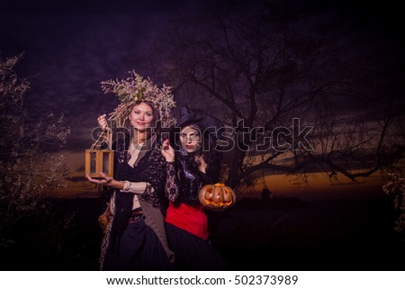 Halloween witches a pumpkin