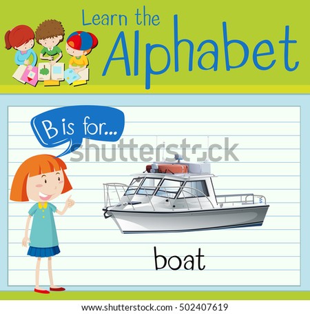 Flashcard alphabet B is for boat illustration