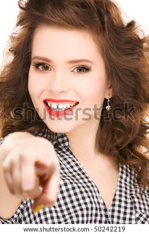 picture of attractive woman pointing her finger