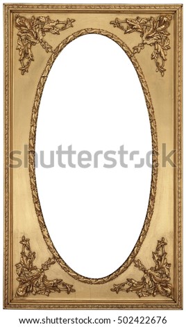 Antique Classic Golden Frame with oval inner hole, isolated on white background. High Resolution and High Quality for print.