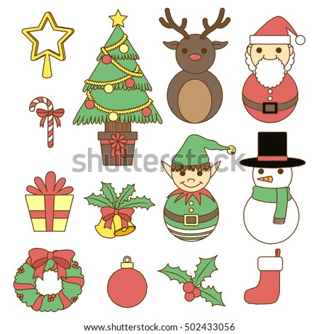 christmas doodle set pastel colour, christmas decoration set, doodle collection, merry christmas pastel colour series
