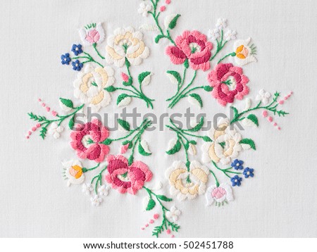 traditional Hungarian matyo embroidery motifs. Handmade clothe Royalty-Free Stock Photo #502451788