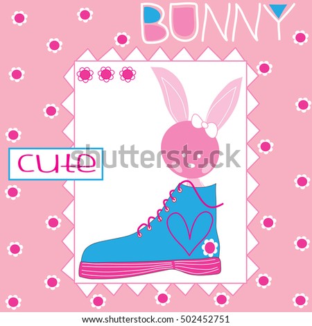 sweet little bunny in a shoe with flowers vector illustration