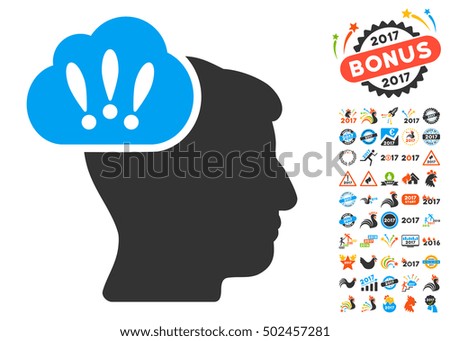 Problem Brainstorm icon with bonus 2017 new year images. Vector illustration style is flat iconic symbols,modern colors, rounded edges.