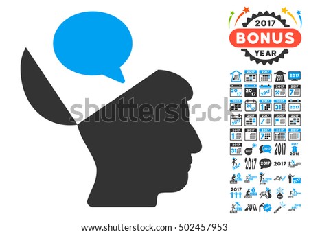 Open Mind Opinion pictograph with bonus 2017 new year clip art. Vector illustration style is flat iconic symbols,modern colors, rounded edges.