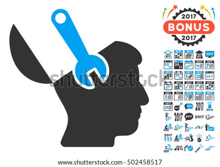 Mind Wrench Surgery pictograph with bonus 2017 new year pictograph collection. Vector illustration style is flat iconic symbols,modern colors, rounded edges.