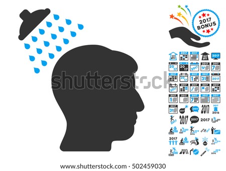 Head Shower pictograph with bonus 2017 new year pictures. Vector illustration style is flat iconic symbols,modern colors, rounded edges.