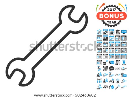 Contour Wrench pictograph with bonus 2017 new year images. Vector illustration style is flat iconic symbols,modern colors, rounded edges.