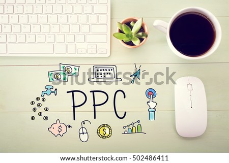 PPC concept with workstation on a light green wooden desk