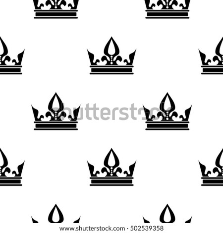 Vector crowns seamless pattern in black and white. Background decoration illustration