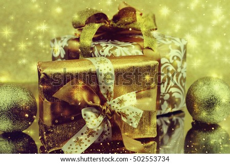 Christmas gift box with christmas balls.