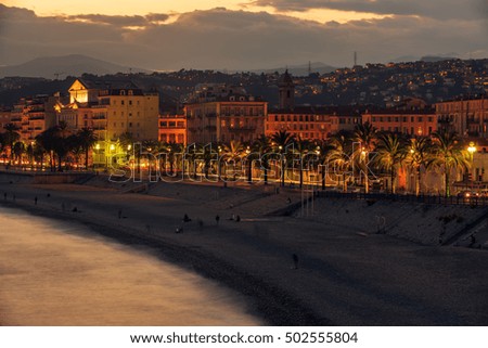 Nice, France: night view of old town, Promenade des Anglais