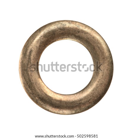 Vintage brass grommet closeup isolated on white Royalty-Free Stock Photo #502598581