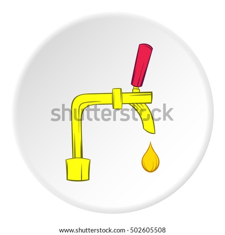 Tap away from a keg of beer icon in cartoon style on white circle background. Drink symbol  illustration