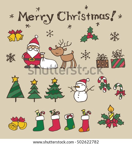 Christmas illustration elements, Santa Claus, reindeer, Christmas tree, snowman and snowflake