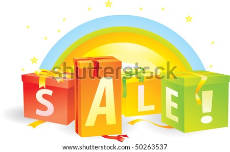 Sale on gift boxes with ribbons