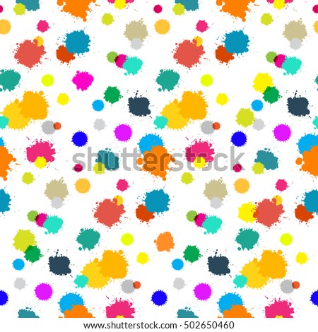 Seamless Colorful Splashes Pattern on White Background