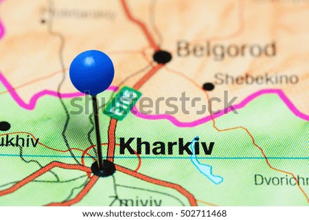 Kharkiv pinned on a map of Ukraine
