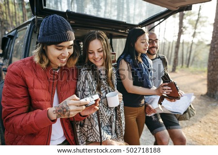 Checking Outdoors Camping Photos Concept