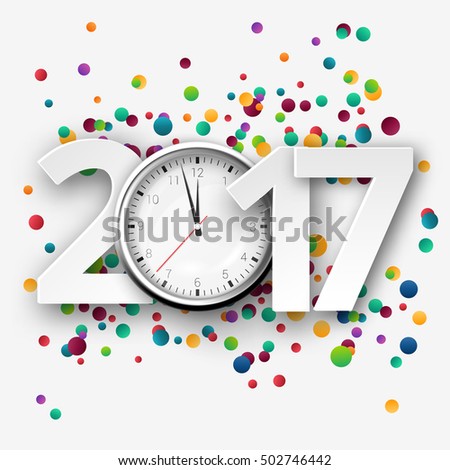 Happy new Year 2017 celebration with colorful confetti template background. Vector paper illustration.