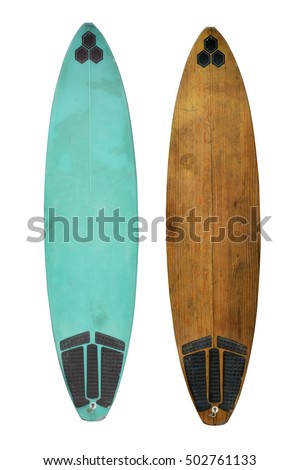 Vintage surfboard isolated on white - Retro styles Royalty-Free Stock Photo #502761133