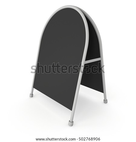 Sandwich board. Black menu outdoor display with clipping path. Trade show booth white and blank. 3d render isolated on white background. High Resolution Template for your design.