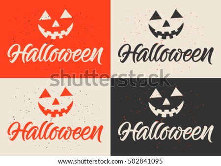 halloween greeting card, calligraphy, handwritten text, pumpkin