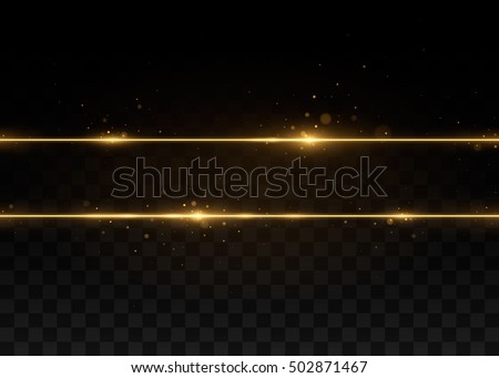 Two golden lines with light effects. Isolated on black transparent background. Vector illustration, eps 10. Royalty-Free Stock Photo #502871467