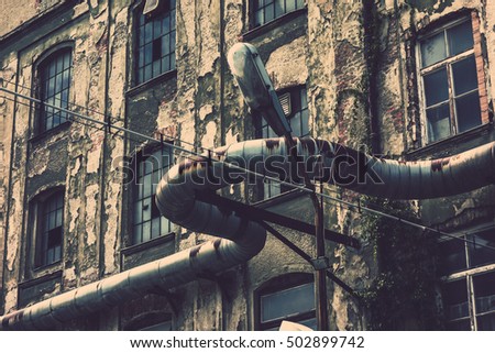 Facade of an old abandoned factory building