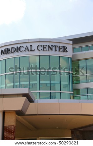 Medical Center Sign over New Hospital Entrance