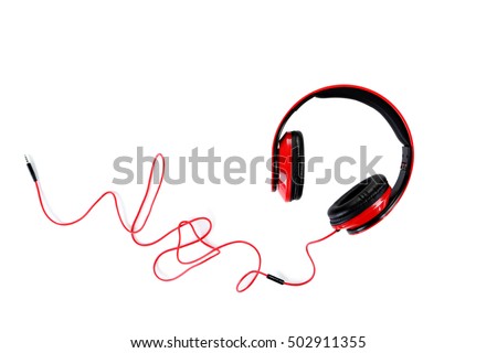 Headphones isolated on a white, close up Royalty-Free Stock Photo #502911355