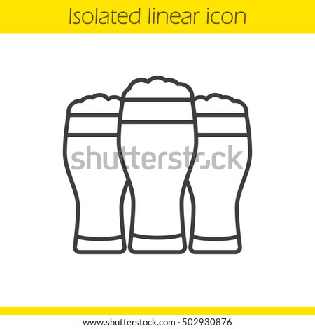 Three beer glasses linear icon. Thin line illustration. Foamy beer glasses. Cheers contour symbol. Vector isolated outline drawing