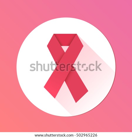 Breast Cancer Awareness .Pink ribbon in white background.Vector illustration.Round icon.Long shadow.
