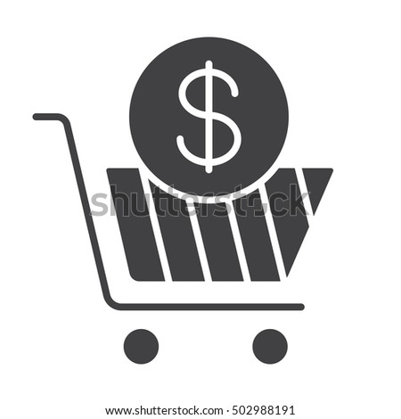 Add to cart icon. Buy silhouette symbol with dollar sign. Negative space. Vector isolated illustration