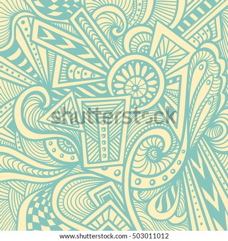 Abstract pattern  in  Zen tangle or Zen doodle style  in beige light blue for wallpaper or  for packed something or for clothes or for cosmetic perfume or for web or for  techno background