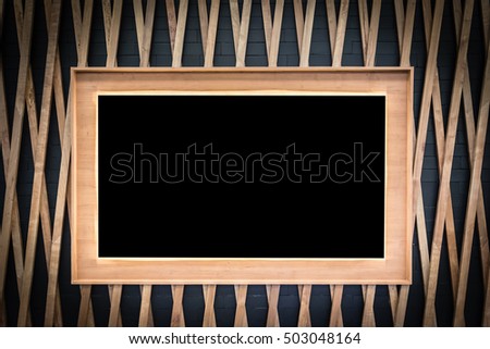 Blank wooden billboard frame with copy space for your advertising content on wooden panel background 