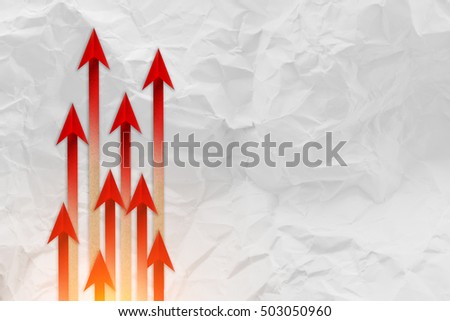 Red arrow leader  Business concept. Illustrations business and sport competition on the white wrinkle paper background. arrow rising up with free copy space for your text
