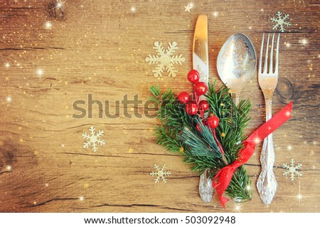 Family holiday, Christmas table place setting.