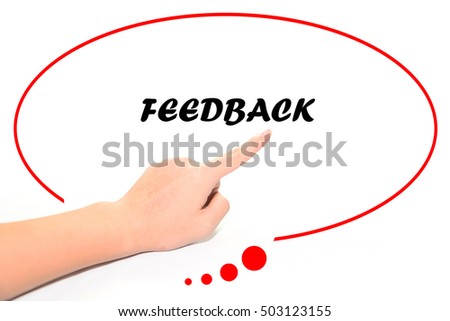 Hand writing FEEDBACK with the finger pointing to the word on white background. This word represent the business as concept in stock photo.