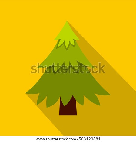 Fir tree icon. Flat illustration of fir tree vector icon for web isolated on yellow background