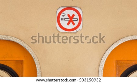 Close-up of no smoking warning in an old train carriage