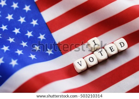 election simbol on usa flag with letter wooden cubes 