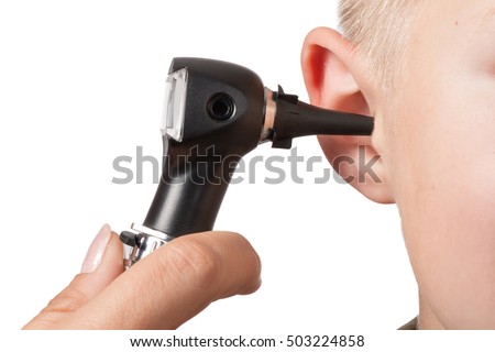 ENT medical examination with the otoscope, in one child Royalty-Free Stock Photo #503224858