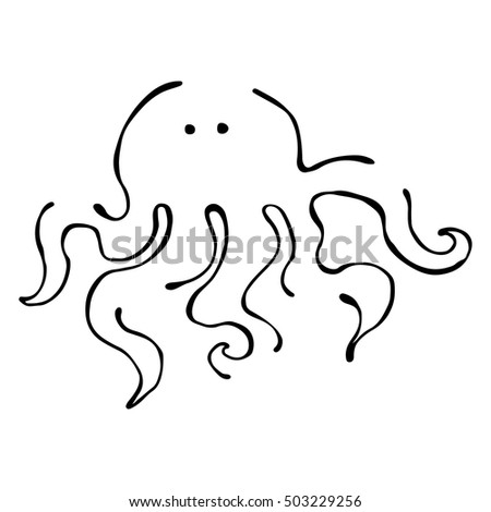 Vector black and white  illustration. Octopus isolated on the white background. Hand drawn contour lines and strokes. Marine  logo, icon, sign. Graphic vector illustration. 