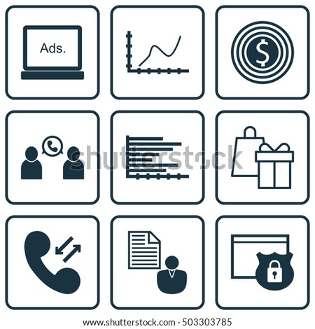 Set Of 9 Universal Editable Icons. Can Be Used For Web, Mobile And App Design. Includes Icons Such As Report, Shopping, Achievement Graph And More.